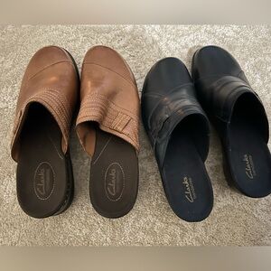 2 pairs of women’s size 10 slip in Clarks brand shoes. Mules